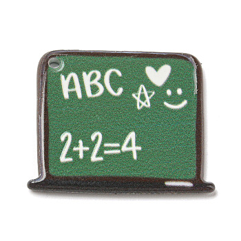 Study Style Opaque Acrylic Sided Pendants, Black Board with Word ABC 2+2=4, Sea Green, 26x31x2.4mm, Hole: 2mm