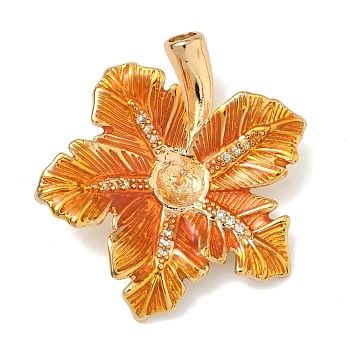 Brass Micro Pave Clear Cubic Zirconia Pendant Cabochon Settings, Maple Leaf Charms, with Enamel, for Half Drilled Beads, Golden, 30.5x27x4mm, Hole: 5x2mm, tray: 5mm
