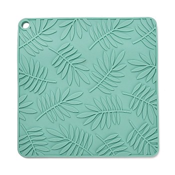 Silicone Heat Insulation Coasters, Restaurant Western Placemat, Square with Leaf Pattern, Turquoise, 170x170x5mm
