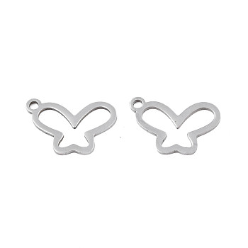 201 Stainless Steel Charms, Butterfly, Stainless Steel Color, 10x15x1mm, Hole: 1.4mm