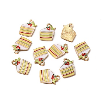 Alloy Pendants, with Enamel, Light Gold, Cake, White, 18x15x1.5mm, Hole: 2mm