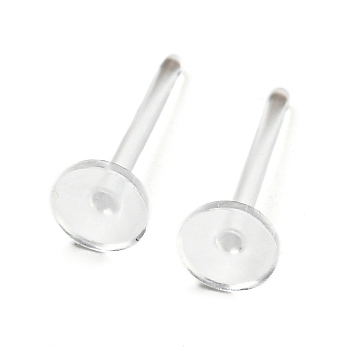 Resin Studn Earring Findings, Flat Round, Clear, 11x4mm, Pin: 0.8mm