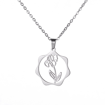 Stainless Steel Pendant Necklaces, February Iris, 16.14~19.69 inch(41~50cm)
