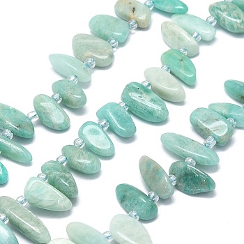 Natural Amazonite Beads Strands, Nuggets, Top Drilled, with Seed Beads, 10~41.5x5~12x2~7mm, Hole: 0.8~1.2mm, 16.14~16.54''(41~42cm)