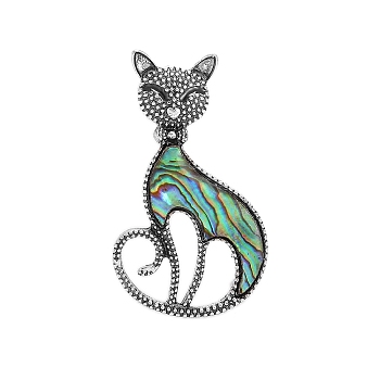 Creative Abalone Shell Cat Brooch, Brooch Pin Clothing Accessories, Silver, 47x27mm