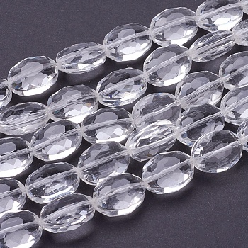 Glass Bead Strands, Crystal Bead Strands, Faceted, Oval, Clear, 16x12~13x7mm, Hole: 1mm, 20pcs/strand, 12.5 inch