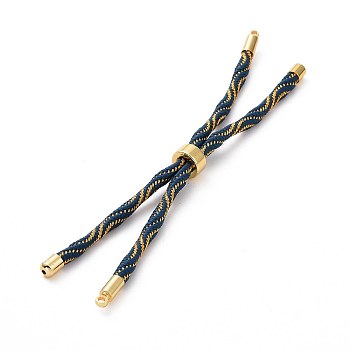 Nylon Cord Silder Bracelets, for Connector Charm Bracelet Making, with Rack Plating Golden Brass Findings, Long-Lasting Plated, Cadmium Free & Lead Free, Prussian Blue, 8-5/8~9 inch(22~22.8cm), 0.3cm, Hole: 2.6mm