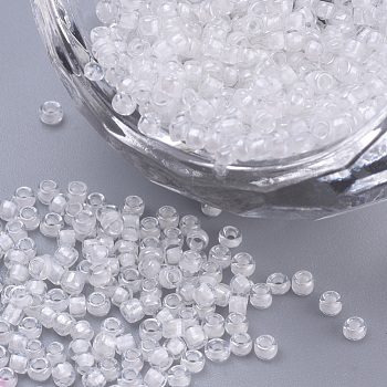 Glass Seed Beads, Inside Colours Lustered, Round, White, 1.5~2x1mm, Hole: 0.6mm, about 120000pcs/bag, about 450g/bag