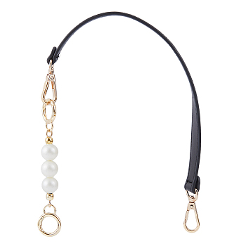 Imitation Leather Bag Straps & Plastic Imitation Pearl Beaded Extender, with Alloy Clasp, Black, 51cm