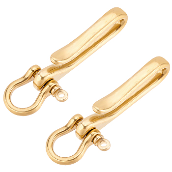 Elite U-Shaped Brass Key Hook Shanckle Clasps, for Wallet Chain, Key Chain Clasp, Pocket Clip, Golden, 75x20x15mm, 2pcs