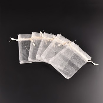 Organza Bags, with Ribbons, PapayaWhip, 9x7cm