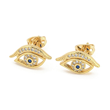 Brass Micro Pave Cubic Zirconia Stud Earrings, Eye, Real 18K Gold Plated, 8x14.5mm