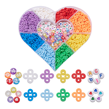 8 Colors Eco-Friendly Handmade Polymer Clay Beads, Disc/Flat Round, with 200Pcs 4 Styles Flat Round Acrylic Beads, Mixed Color, 6~7x1~3.5mm, Hole: 1.2~2mm
