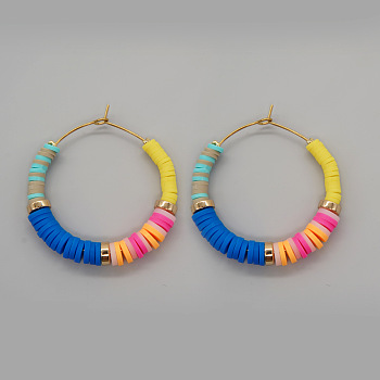 Bohemian Style Handmade Polymer Clay Heishi Beads Hoop Earrings for Girlfriend