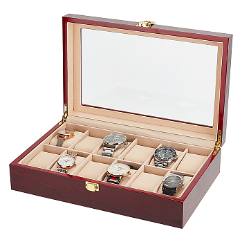 6-Slot Wooden Watch Display Case, Glass Visible Window Watch Organizer Display, Rectangle, BurlyWood, 31.5x20.7x8.1cm