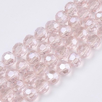 Electroplate Glass Bead Strands, Pearl Luster Plated, Faceted(32 Facets), Round, Pink, 8x7mm