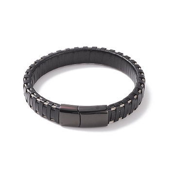Leather Cord Bracelets, with 304 Stainless Steel Magnetic Clasps, Black, 8-7/8 inch(22.5cm), 11.5mm