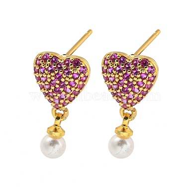 Hot Pink Heart Brass Stud Earrings