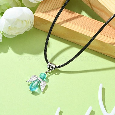 Angel Shape Alloy with Glass Pendant Necklaces(NJEW-JN04560)-4