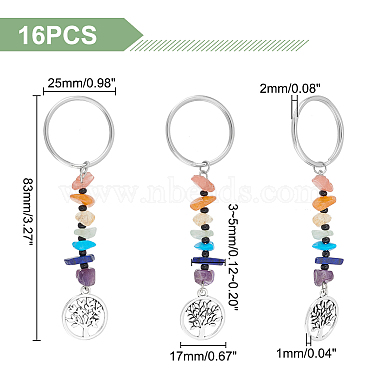 16Pcs 7 Chakra Natural & Synthetic Gemstone Chips Keychains(KEYC-UN0001-17)-3