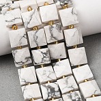 Natural Howlite Beads Strands, Faceted, Square, with Seed Beads, 10.5x10.5x4.5~5.5mm, Hole: 1mm, about 31pcs/strand, 14.76~15.16''(37.5~38.5cm)(G-F839-A35-01)