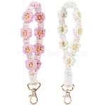 2Pcs 2 Colors Flower Cotton Keychain, with Alloy Clasp, Mixed Color, 20cm, 1pc/color(KEYC-CN0001-05)