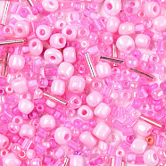 Glass Beads, Rice& Tube & Loose, Mixed Style, for DIY Bracelet Jewelry Making Kit, Hot Pink, 1.5~4.5mm, 30g/bag(JX548D)