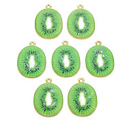 Light Gold Alloy Enamel Pendants, Cadmium Free & Nickel Free & Lead Free, Kiwi Fruit Slice, Lime Green, 26.5x19.5x2mm, Hole: 1.8mm(ENAM-S126-124)