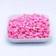 Spray Painted Drawbench Acrylic Beads, Oval, Hot Pink, 12x6mm, Hole: 1mm, about 2000pcs/500g(MACR-K331-21D)