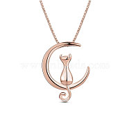 SHEGRACE Lovely 925 Sterling Silver Necklace, with Kitten in the Moon Pendant, Rose Gold, 15.7 inch(JN489B)