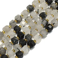 Natural Black Rutilated Quartz Beads Strand, Faceted, Cube, 6.5~7.5x6.5~7.5x6.5~7.5mm, Hole: 1.2mm, about 43~44pcs/strand, 15.35~15.55 inch(39~39.5cm)(G-I376-D84-01)