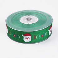 Polyester Printed Grosgrain Ribbons, Christmas Theme, Santa Claus, Green, 1 inch(25mm), about 100yards/roll(91.44m/roll)(ORIB-E002-B01)