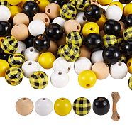 200Pcs Wooden Round Beads, Bundle Jute Cord, for DIY Stretch Bracelet Finding Kits, Yellow, Beads: 200pcs(sgDIY-SZ0003-33A)