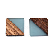 Resin & Walnut Wood Cabochons, Square, Light Blue, 20x20x3.5mm(RESI-S358-90F)