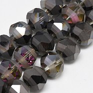 Electroplate Glass Beads Strands, Rainbow Plated, Frosted, Faceted, Round, Black, 7~8x7mm, Hole: 1.5mm, about 72pcs/strand, 19.68 inch(EGLA-Q085-8mm-08)