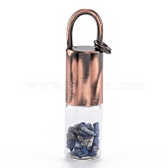 Glass Roller Bottle, with Natural Lapis Lazuli Roller Balls and Chips, Essential Oil Perfume Bottles, Red Copper Brass Bottle Cap, 62.5x16mm, Hole: 10x14mm, Jump Ring: 8x1mm(G-F701-01B)