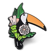 Parrot with Flower Enamel Pins, Electrophoresis Black Alloy Badge for Backpack Clothes, Orange, 30.5x26x1.5mm(JEWB-F021-03)