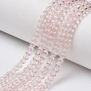 Glass Beads Strands, Faceted, Rondelle, Pink, 4x3mm, Hole: 0.4mm, about 113~115pcs/strand, 41~42cm(EGLA-A034-T4mm-D10)