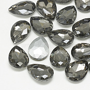 Pointed Back Glass Rhinestone Cabochons, Back Plated, Faceted, teardrop, Black Diamond, 18x13x5mm(RGLA-T081-13x18mm-03)