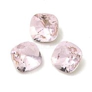 Glass Rhinestone Cabochons, Flat Back & Back Plated, Faceted, Square, Light Rose, 4x4x2mm(RGLA-L029-14B-223)