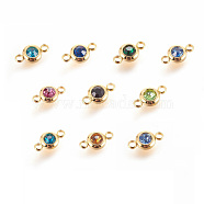 304 Stainless Steel Rhinestone Links, Flat Round, Golden, Mixed Color, 12x6.5x4mm, Hole: 2mm(X-STAS-P237-17G-M)