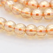 Pearl Luster Plated Glass Round Beads Strands, Sandy Brown, 6mm, Hole: 1mm, about 69pcs/strand, 16.1 inch(GLAA-A025-6mm-PL01)