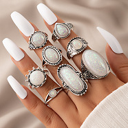 Synthetic Turquoise Finger Rings Set, Gothic Alloy Jewelry for Women, White, Inner Diameter: 16~18mm, 1Pc/style, 8Pcs/set(AJEW-PW0005-01E)