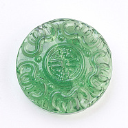 Handmade Lampwork Beads, Flat Round with Flower Pattern, Sea Green, 26~27x8.5~9mm, Hole: 2mm(LAMP-K031-A03)