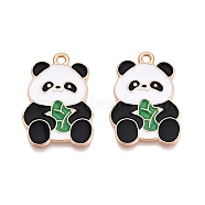 Panda Theme Alloy Enamel Pendants, Light Gold, Lead Free & Cadmium Free, Green, 27x18.5x1mm, Hole: 1.8mm(ENAM-T020-34E)