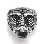 304 Stainless Steel Beads, Large Hole Beads, Tiger, Antique Silver, 18x17.5x12mm, Hole: 6mm(STAS-O101-19AS)