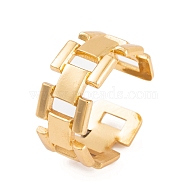 PVD Vacuum Plating 304 Stainless Steel Rectangle Link Chain Open Cuff Rings for Women, Golden, 10mm(RJEW-G316-14G)