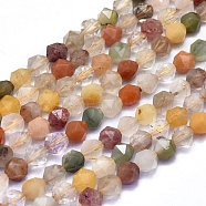 Natural Rutilated Quartz Beads Strands, Faceted, Round, 8~8.5x7.5mm, Hole: 1mm, about 44pcs/strand, 15.16 inch(38.5cm)(G-L552O-08-8mm)