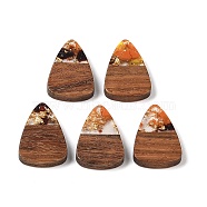 Resin & Wood Pendants, with Gold Foil, Triangle Charm, Saddle Brown, 23x15x3mm, Hole: 2mm(WOOD-S061-02N)