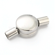 304 Stainless Steel European Style Clasps, Curved Flat Round, Stainless Steel Color, 20x10x6.5mm, Hole: 3mm(STAS-B017-07P)